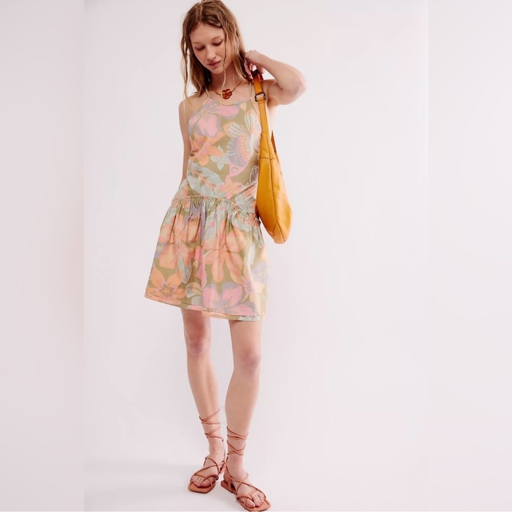 Free People Women's‎ Deserted Island Mini Dress Open Back Rainforest Combo Sz XS